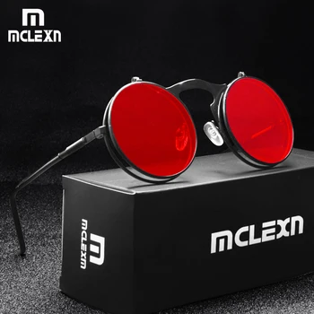 

MCLEXN Fashion Men Round Flip Cover Sunglasses Steampunk Women Retro Circle Small Frame Sun Glasses Eyewear UV400