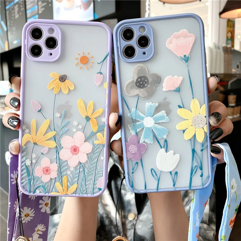 For iPhone 11 pro max Case Beauty Fower Cover iP X/XS MAX Blue XR soft shell 6/6s+ Semi-transparent girl gift 7/8 plus SE 2020 | Мобильные