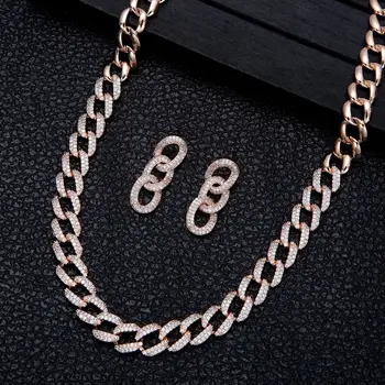 

Fashion Suit Simple Inlay Zircon Choker Chain Geometric Earrings retro Necklace Jewelry Set Lovers Z22