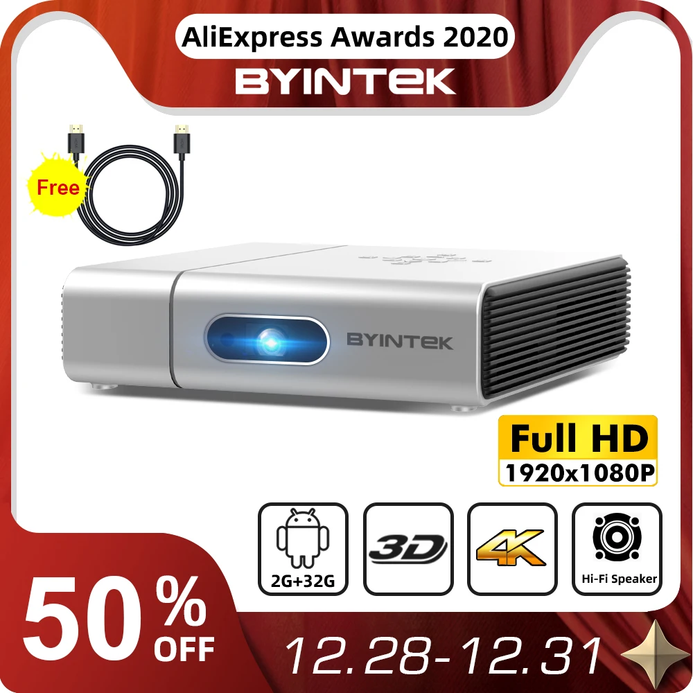Byintek U50 Full HD 1080p mini 2k 3d 4k android Smart Wifi Projetor portátil laser Home Movie led dlp projetor beamer proyector-0