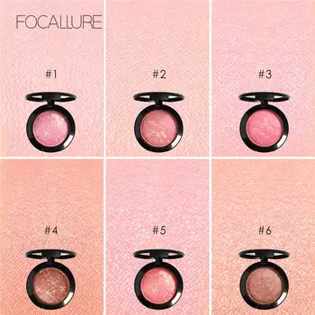 

FOCALLURE Makeup Blusher Top Quality Professional Peach Cheek 6 Colors Make Up Baked Blush Bronzer Blusher Face Contour Blusher