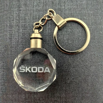 

car light key chain Luminous Key Chain Car Logo LED Cut Glass Car Logo Key Ring Key Holder Led Car Logo For SKODA Superb Octavia