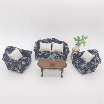 

1/12 Doll House Mini Floral Single Double Sofa Cushions Set Living Room Decor