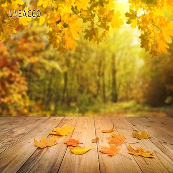 

Laeacco Forest Trees Leaves Autumn Landscape Wooden Board Baby Photography Backgrounds Photographic Backdrop For Photo Studio