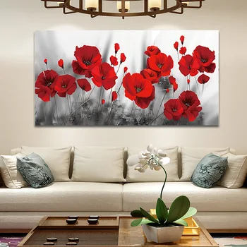

Romantic Poppies Red Flowers Oil Painting on Canvas Posters and Prints Cuadros Wall Art Pictures For Living Room