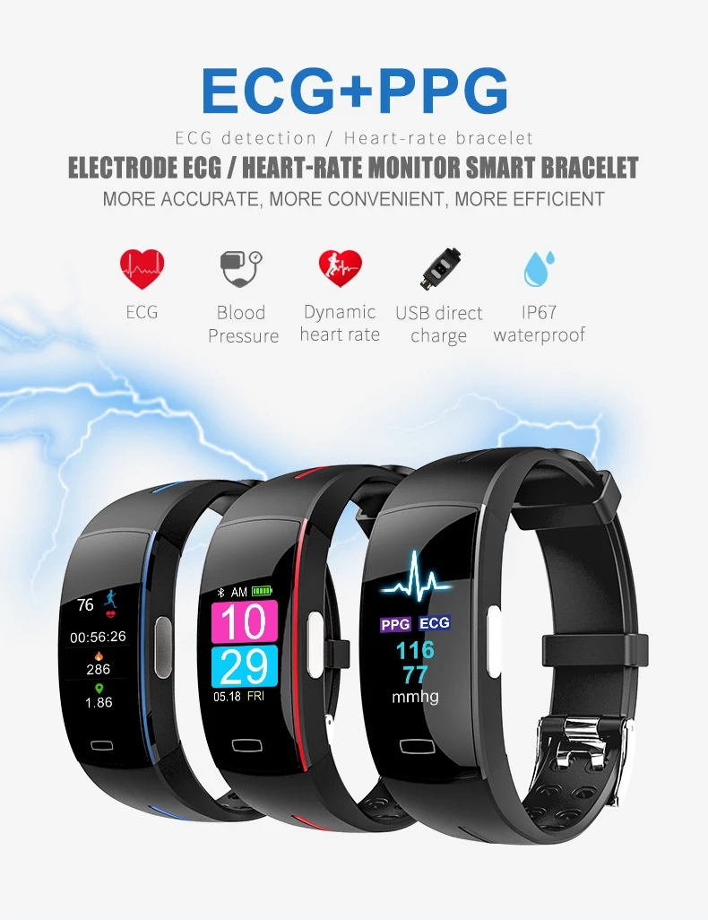 PPG+ ECG P3 Plus Смарт-часы точный монитор сердечного ритма монитор кровяного давления отчет о погоде браслет pk Fitbits android IOS