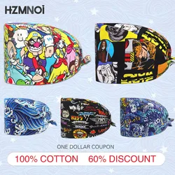 High Quality Cotton Cartoon Animal Print Laboratory Men and Women Adjustable Scrub Hat Nurse Hat Cute Beautician Work Hat
