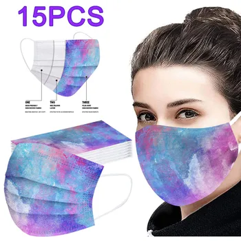 

Disposable Tie Dye Facemask Breathable Non-woven Mask 3ply Protective Mask For Face Mouth Elastic Ear Loop Mascarillas 15pc