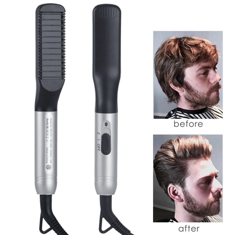 Ионная расческа для выпрямления бороды для мужчин, прямой гребень для бороды, электрический выпрямитель для волос с расчёской укладки