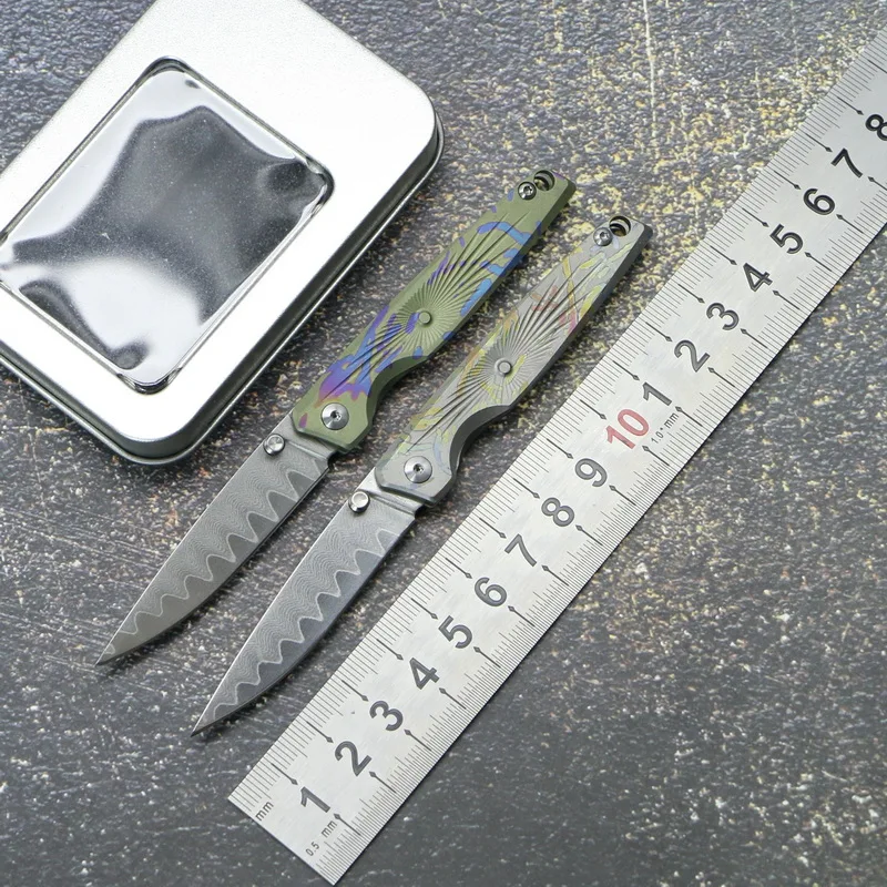 

CH3110 Mini folding knife 6AI4V titanium handle pattern steel Blade outdoor camping hunting key pocket fruit Knives EDC tools