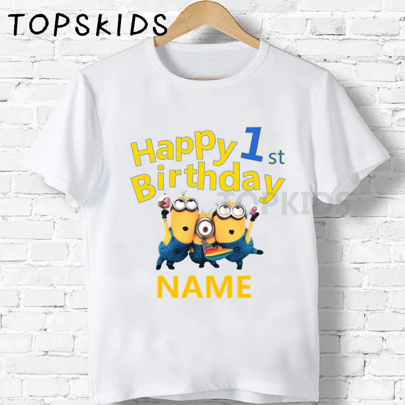 White-L Свечи "Happy Birthday" для торта, Миньоны, номер 1-11, футболки с принтом Cartroon Забавные топы для маленьких мальчиков и девочек, детская Милая футболка, HKP2451 - Цвет: White-L