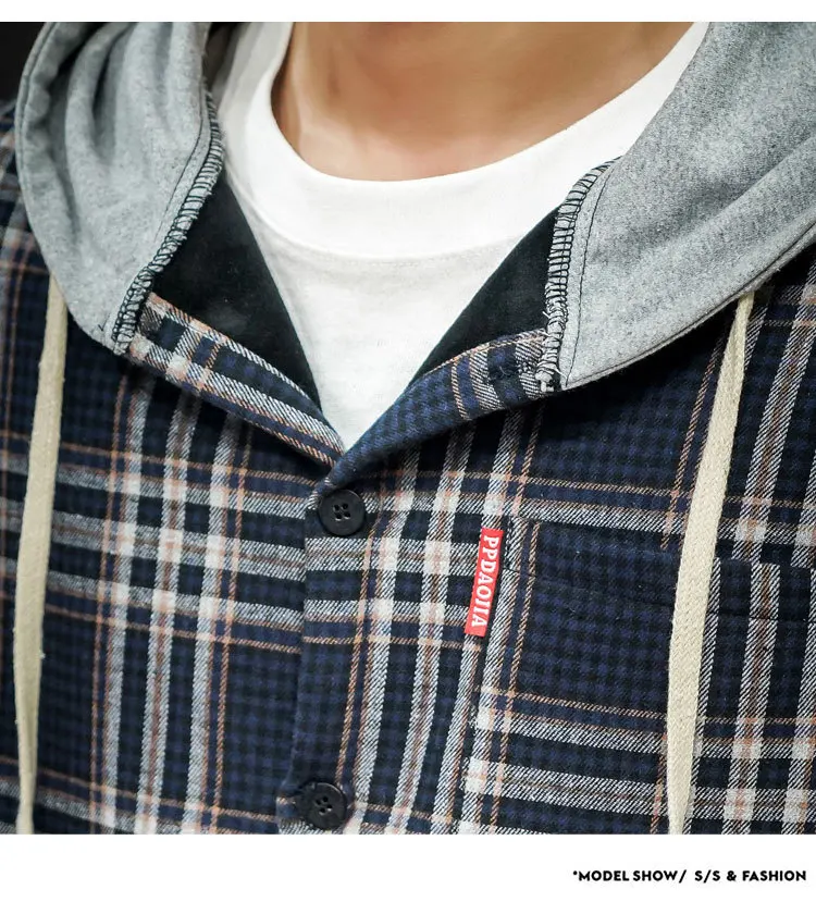 SOUL OF TIGER, новинка, британский стиль, мужские винтажные клетчатые рубашки, мужские меховые Топы с капюшоном, зимняя плотная теплая одежда размера плюс XXXXXL
