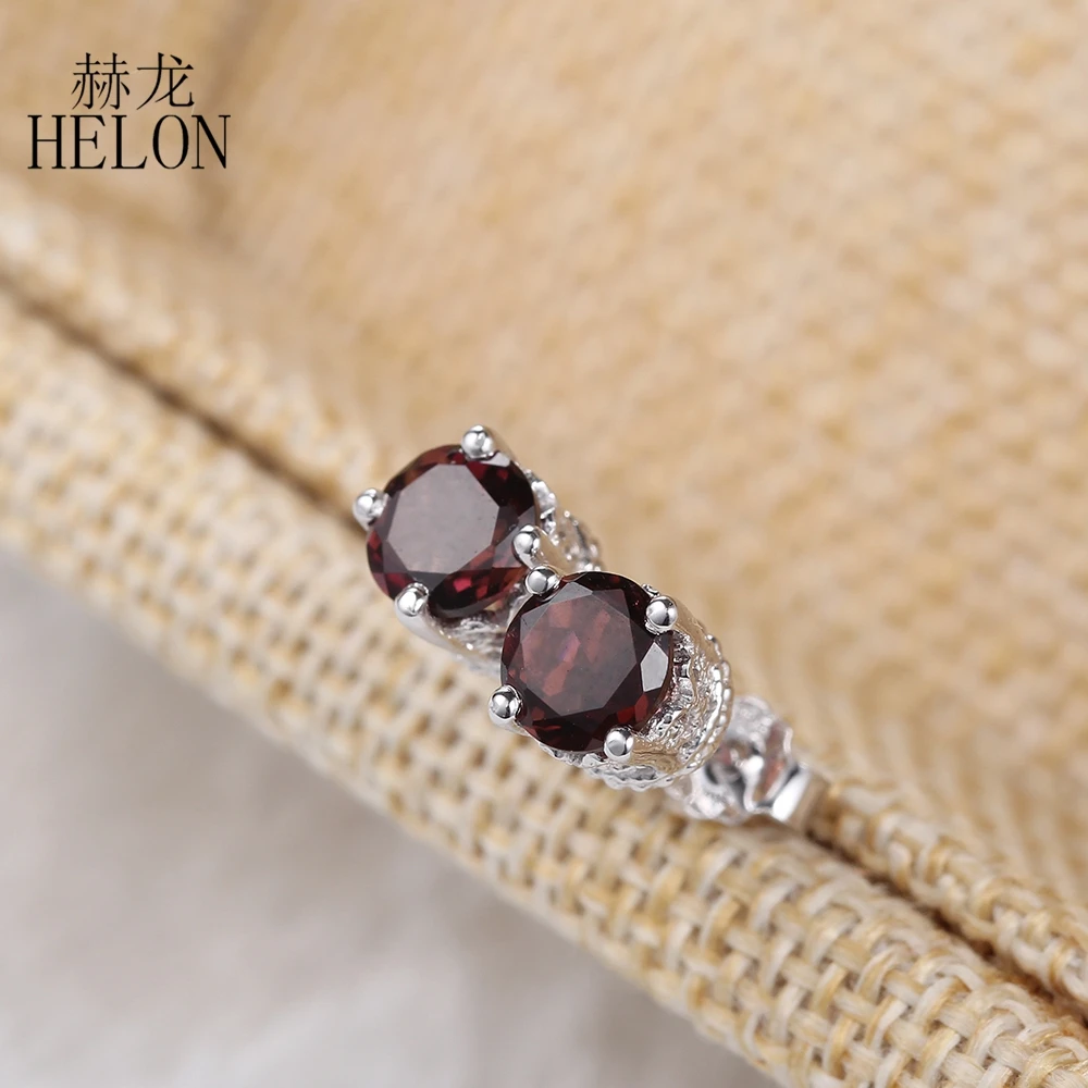 HELON Solid 14 k, белое золото, безупречный круглый 1.1ct, настоящие турмалиновые серьги-гвоздики для женщин, Винтажные Ювелирные серьги, подарок