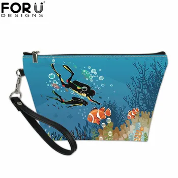 

FORUDESIGNS Cosmetic Bag Scuba Diving Pattern Women Make Up Bag Ladies Travel Toiletry Bag Waterproof Kids Pencil Case Customize