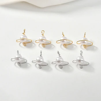 

Newest 30pcs Silver Gold Tone Hollow Out Alloy Pearl Saturns Charms Ornament Accessories Girl Earring Floating Pendants 17*15mm