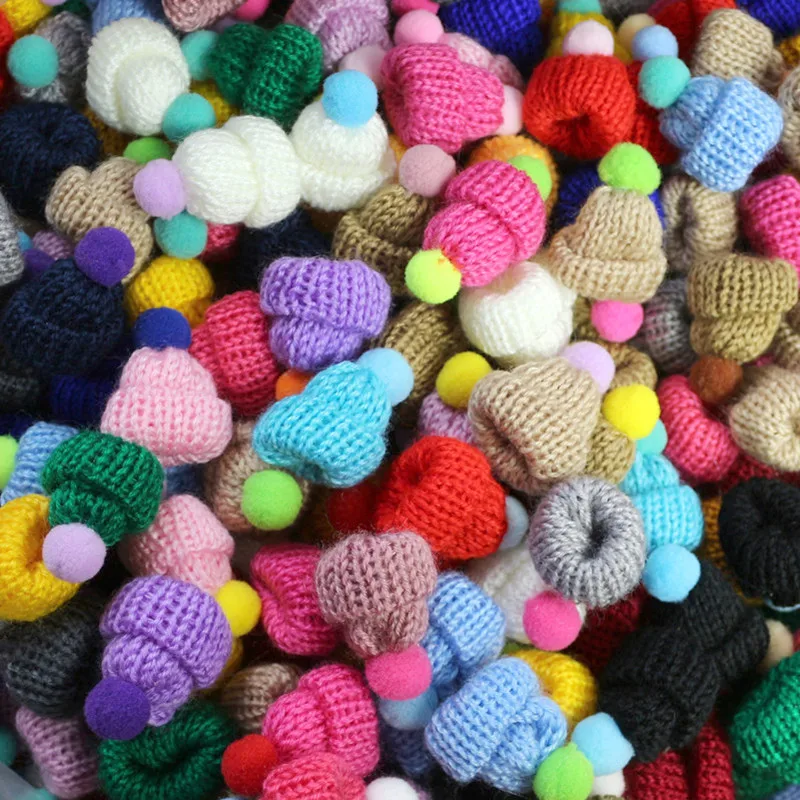 12Pcs Color Pompoms Knitting Mini Hats DIY Craft Supplie Headwear Brooch Crochet Toys Decor Jewelry Accessory Small Caps Gift