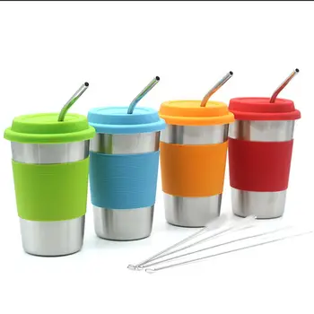

Stainless Steel Coffee Cups Mug Silicone Lid Non-Slip Anti-Scalding Sleeves Coffee Mugs Thickened Big Travel Camping Coffee Cup