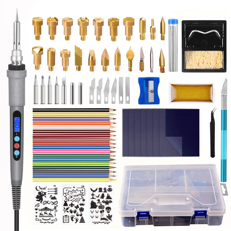 Wood Burning Tool Kit 60w LED Digital Display Thermostat Soldering Iron Set Pyrography Wood Pen Branding / Engraving / Welding