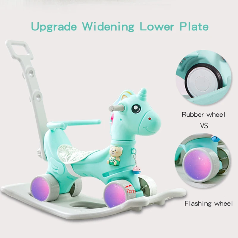 Children Cute Unicorn Rocking Horse Stroller Flashing Wheel Pram Baby ...
