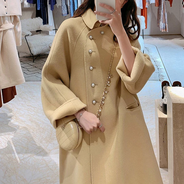 

Two-sided cashmere coat women medium and long 2020 new autumn and winter Korean version of loose wool coat children tide