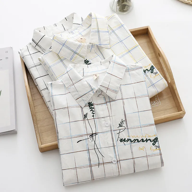 

Plaid Women Blouses Shirts Tunic Womens Tops 2020 Womenswear Long Sleeve Clothing Button Up Down Outwear Vintage Autumn White