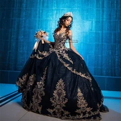 Princess Navy Blue Quinceanera Dresses 2022 Appliques Lace Sweetheart Vestidos De 15 Años Princess Ball Gown Sweet 16 Dress