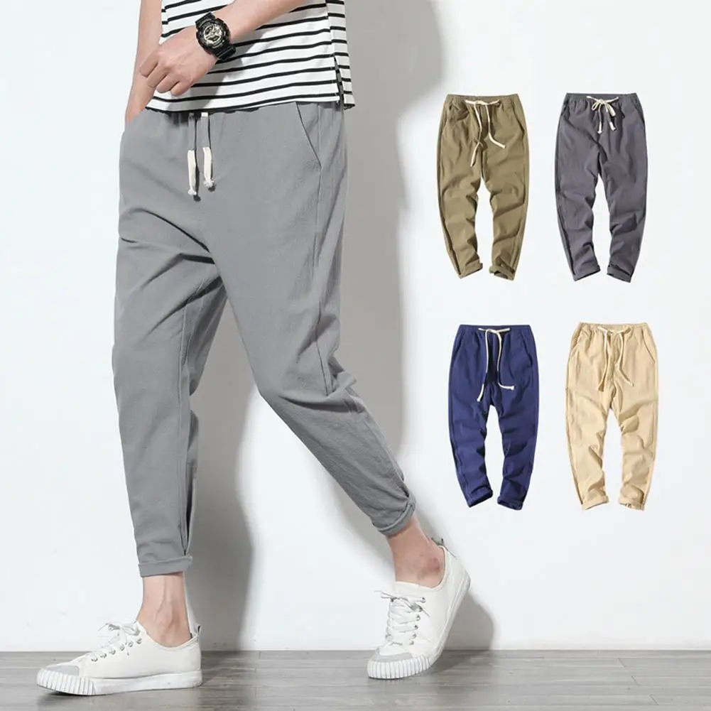 Summer Men's Solid color Loose Classic Casual Jeans Men Straight Slim Beam foot Denim Trousers male Drawstring Sports Long Pant | Мужская