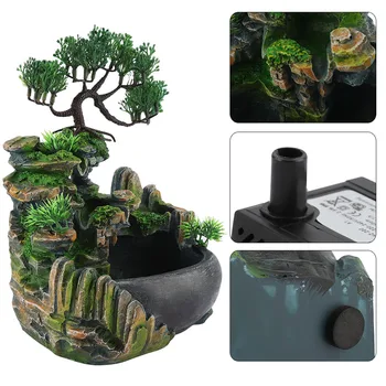 

Office Desktop Fountain Waterfall Ornaments Small Rockery Flowing Water Feng Shui Wheel Greenery Home Decoration Humidifier