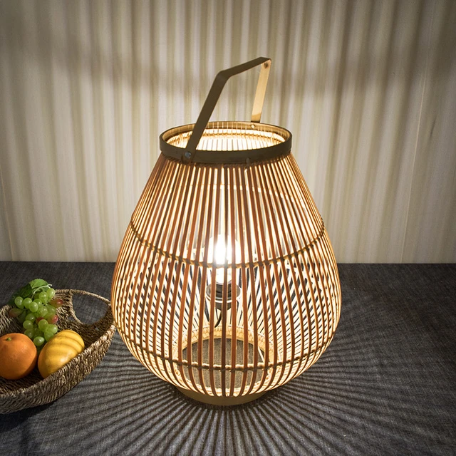 Lampe en bois de bambou tissé style européen, canapé riz zen