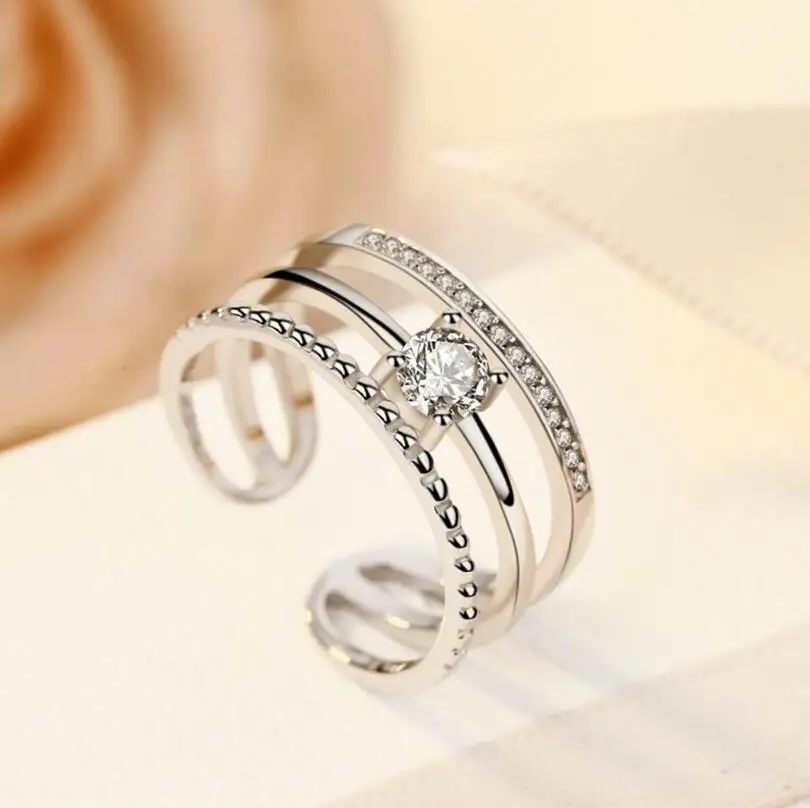 Модный корейский стиль 925 стерлингового серебра Многослойные Свадебные Кольца для женщин ослепительное циркониевое кольцо с кристаллами S-R239