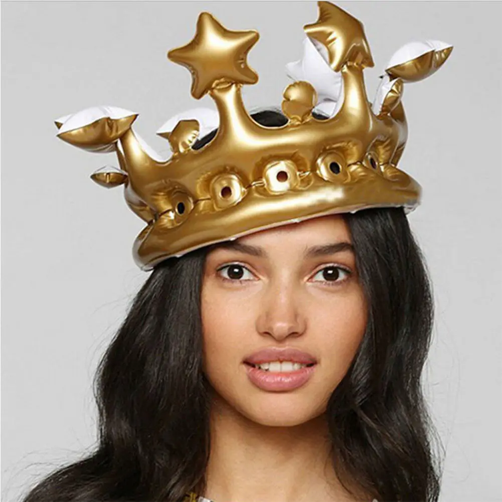 13" Large Gold Inflatable Crown King Day Adult Children Novelty Fancy Dress Hat 