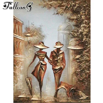 

FULLCANG Rainy abstract couple diy diamond painting full square round drill 5d diamond embroidery sale living room decor FC2461