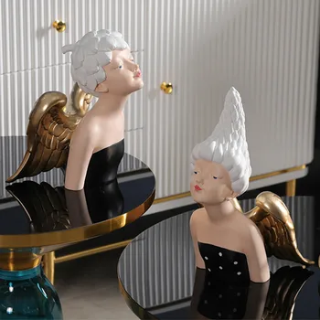 

NORDIC STYLE ANGEL GIRL HEAD PORTRAITS RESIN ART&CRAFT STATUE CREATIVE LIVING ROOM ENTRYWAY DECORATIONS X3705