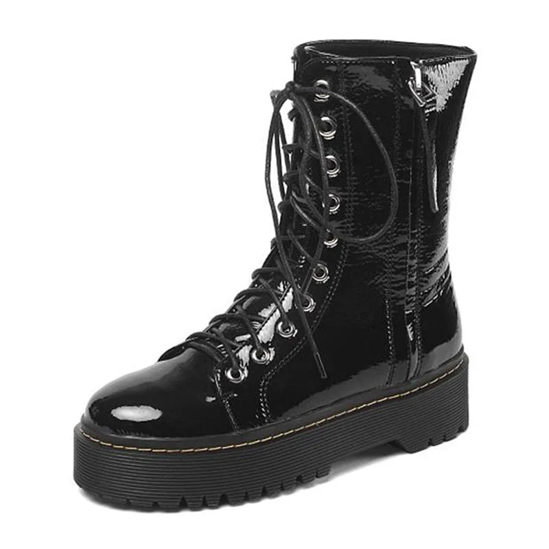 Taoffen Ladies Winter Lace Up Ankle Boots Keep Warm Thick Bottom Glitter Shoes Platform Fashion Footwear Size 34-40 - Цвет: Черный