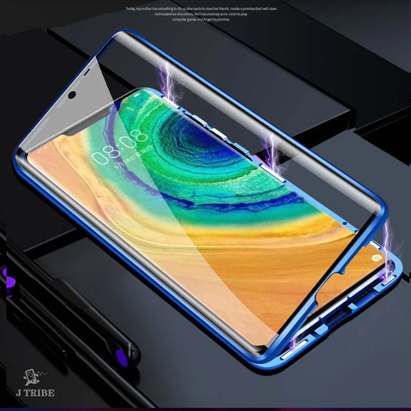 

Luxury Magnetic Cover Case 360 Front+Back 9H Tempered Glass Case For Huawei Mate30 Mate30Pro Dual Screen Metal Bumper KS0393
