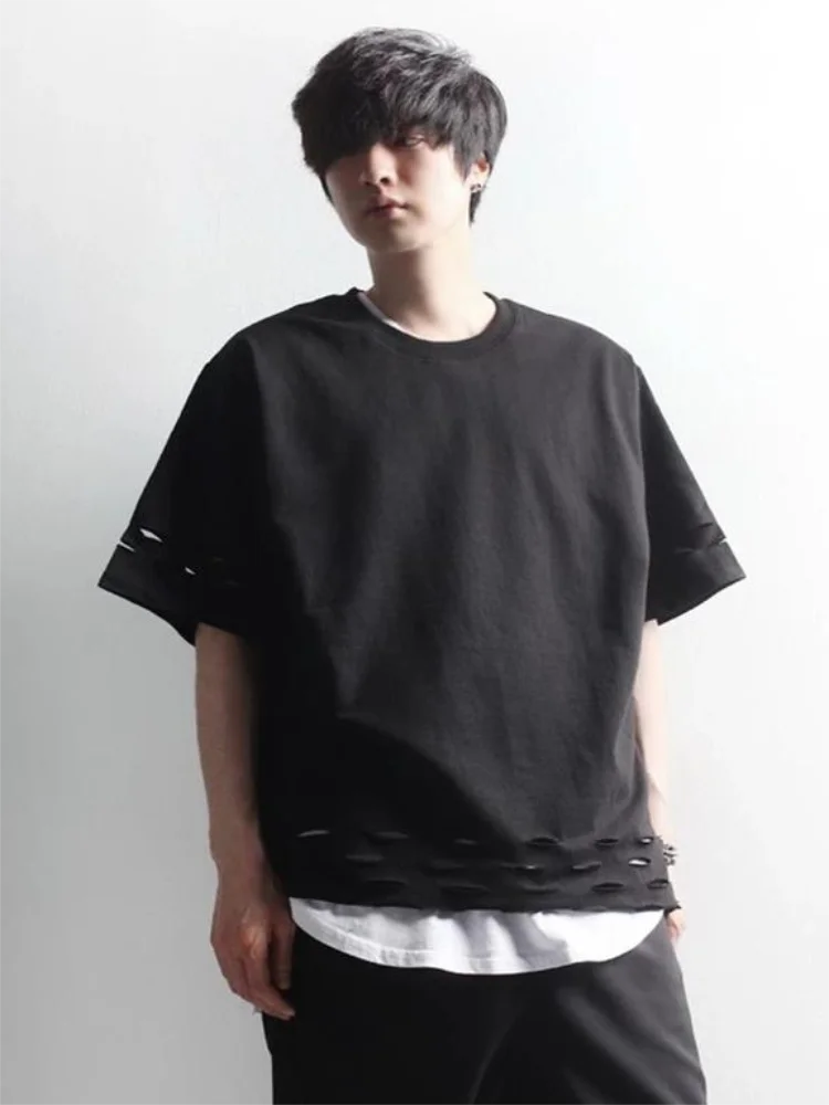 

Men's Short Sleeve T Shirt Summer New Korean Fashion Hollow-Out Hole Leisure Large Size Short Sleeve T Shirt