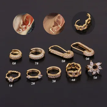 

1 Piece New Design Small Hoop Earring Fashion Round Safety Pin Cz Crystal Helix Cartilage Earring Rook Lobe Ear Piercing Jewelry
