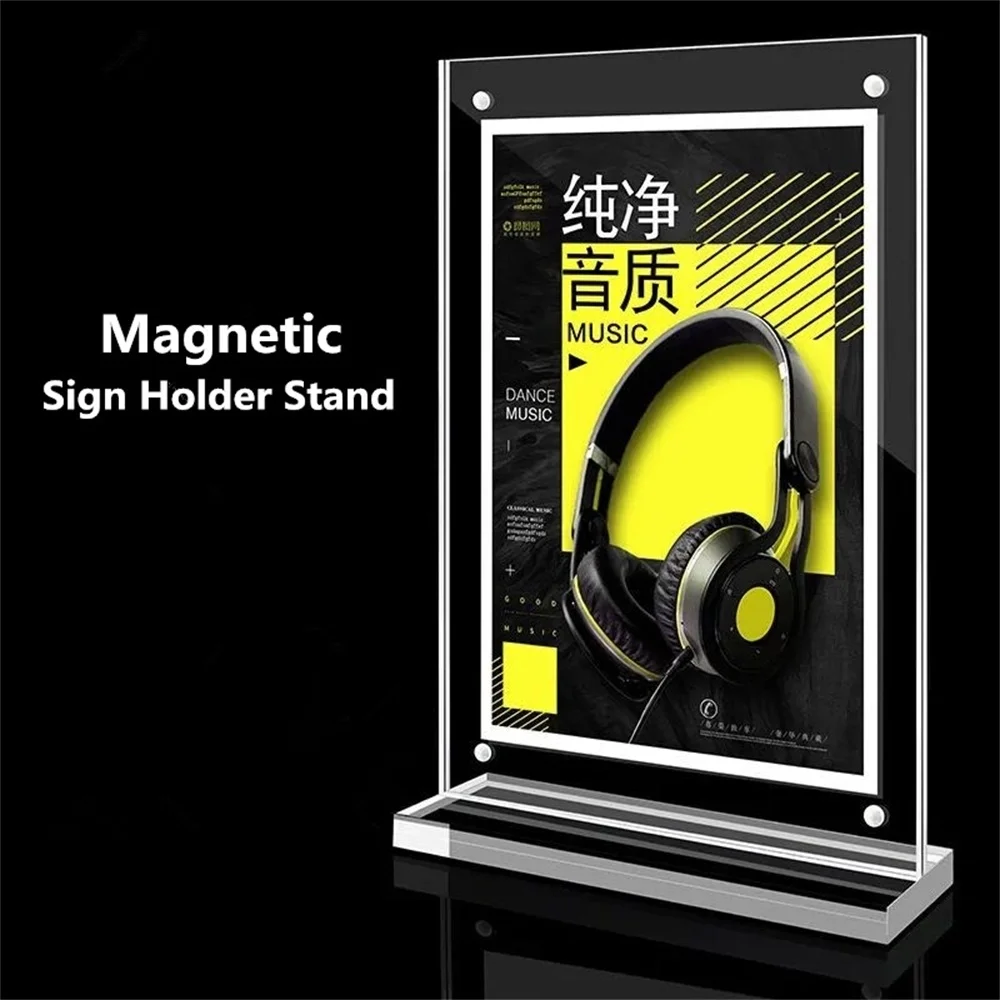 A4 Clear Acrylic Sign Holder Magnet Picture Photo Display Frame Ad Frame Tabletop Display Stand For Mobile Store Use transparent acrylic perspex magnet photo block picture frame clear desk sign label price tag holder table top frame double side