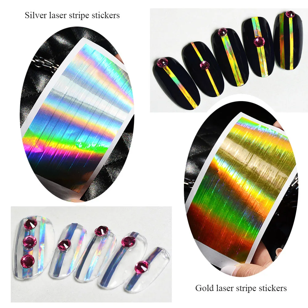 BQAN 1 Pc Nail Art Laser Foil Strip Stickers Line Sticker Tape Adhesive Smooth Ultra-thin Colorful Foils DIY Nail Art Decor Tool