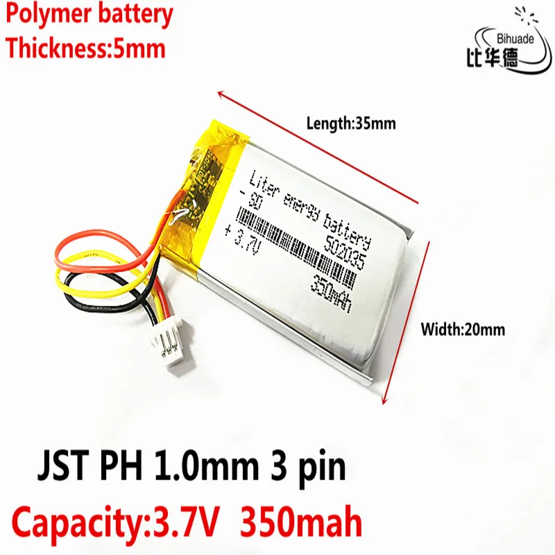 JST PH 1 0 мм 3 pin 7 В 350 мАч 502035 Литий ионный полимерный аккумулятор для игрушек POWER BANK GPS