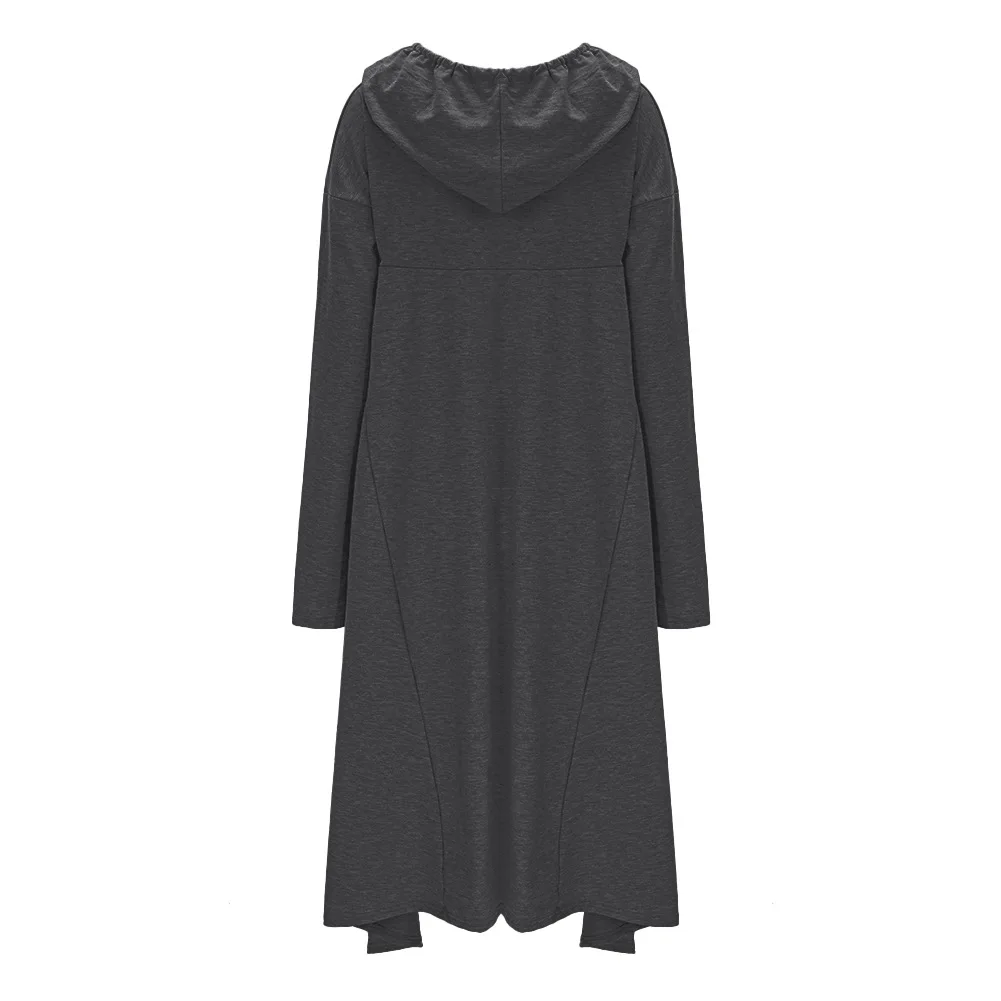 Solid Color Full Sleeve Hooded Pullover Hoodie Autumn Casual Women Pockets Fitting Standard Asymmetrical Long Hoodie MK5315