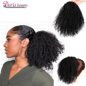 

Ombre Drawstring Ponytail Puff Afro Kinky Curly African American Synthetic Clip in Pony Tail Hair Extensions Short Wrap Black