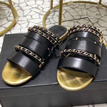 

Summer Flat Sandals Women Simple Black Buckle Studded Beach Shoes