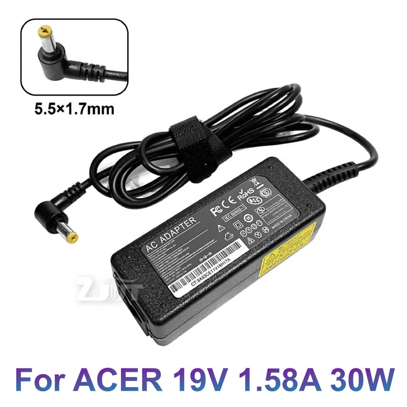 19V 1.58A 30W 5.5*1.7Mm Caricabatterie Adattatore Di Alimentazione Ca Per Acer Aspire One D255 D255E D260 Zg5 Za3 Kav60 Nav50T D250 D150 1810T 1410