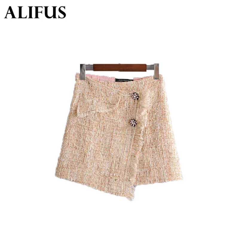 

Fashion Za 2019 Womens Wishbop High Waist Tweed Mini Skirt Office Woman Chic Autumn Retro Mini skirts