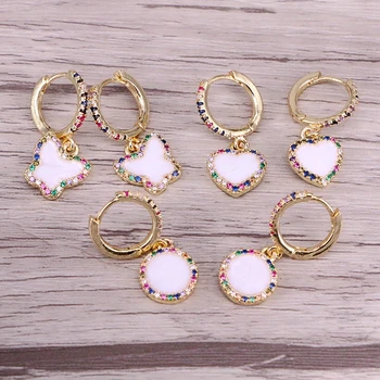 

6Pairs, Colorful Cz Micro Pave Zirconia Gold Color Rainbow Crystal Fashion Shell Earring Dangle Party Jewelry