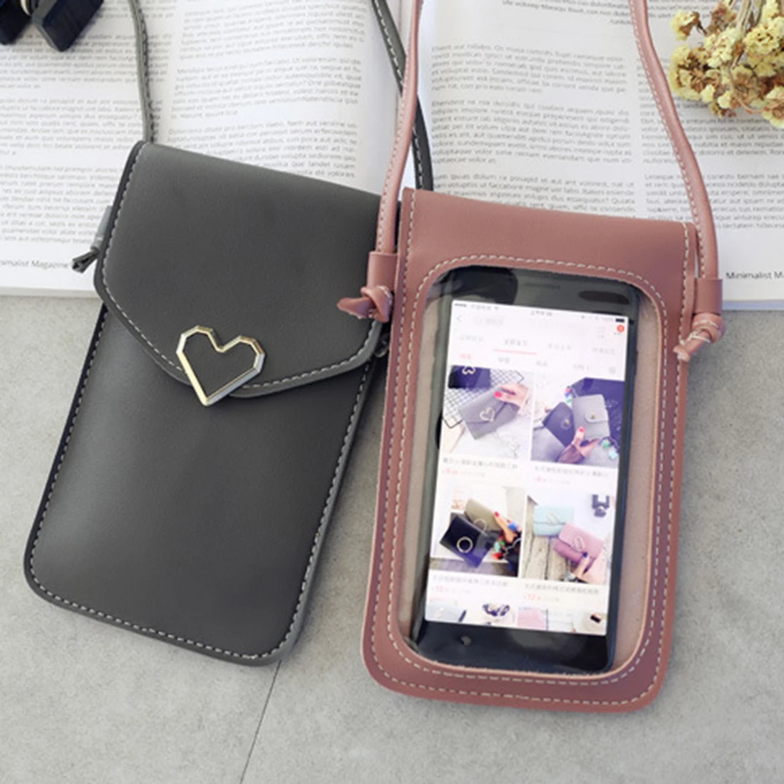 

Litthing Women Touch Screen Cell Phone Purse Transparent Simple Bag New Hasp Cross Wallet Smartphone Leather Shoulder Handbags