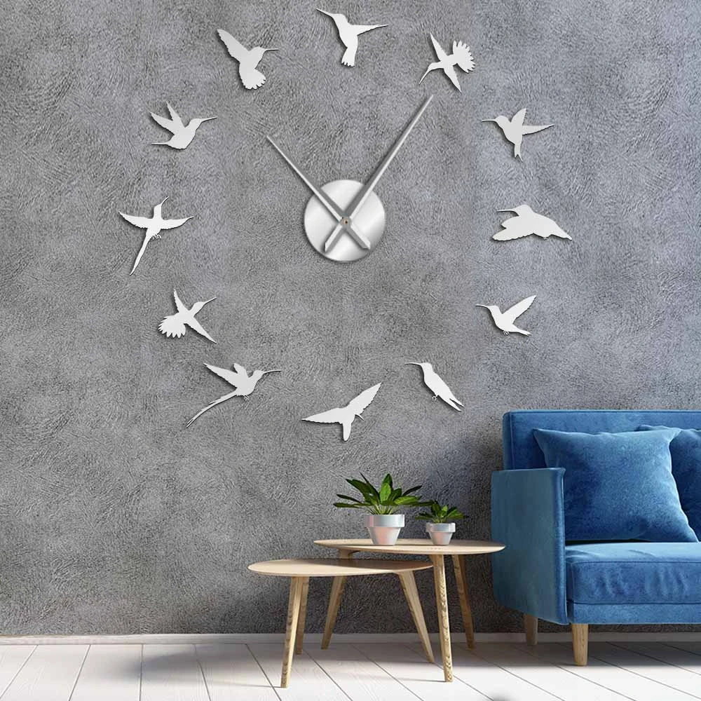 Hummingbird Big Designer Wall Clock Quiet Sweep Nature Animals Fly Diy Wall Watch Room Home Decor Acrylic Clock Bird Lovers Gift