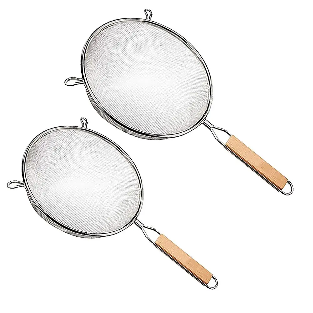 

New Fine Mesh Food Strainer 304 Stainless Steel Colander Sieve With Wooden Handle For Fry Juice Rice Vegetable Fruit Soy-milk