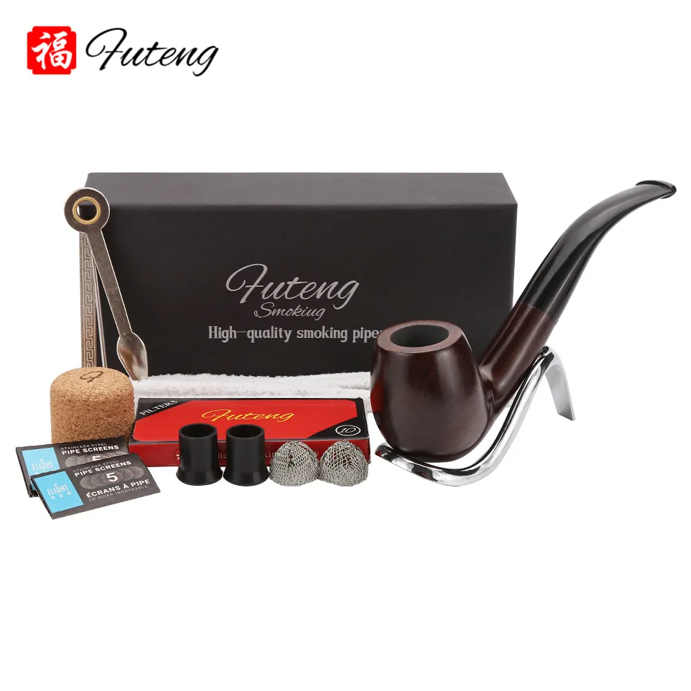 Ebony Grain Pipe Chimney Filter Long Smoking Tabacco Pipe Sigaro Narguile Gift Set Smoke Bocchino Accessori Per Abiti